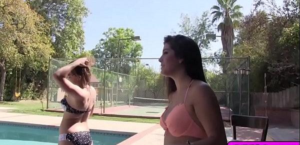  Gorgeous lesbian babes enjoy a hot pool party